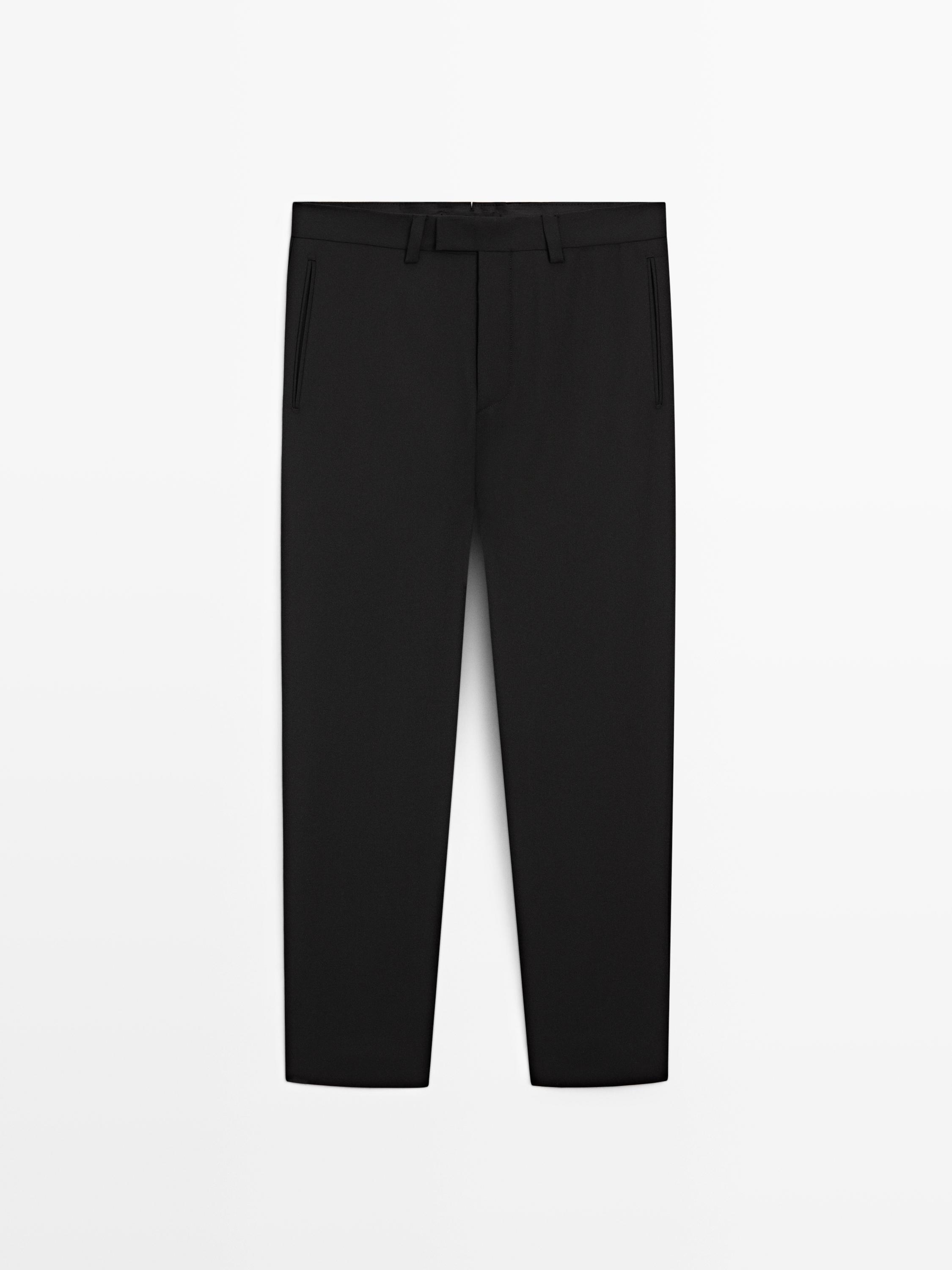 Three-ply wool barrel fit trousers